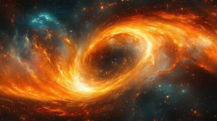 Abstract Digital Painting of Silk Fabric with Swirling Patterns in Vibrant Colors and Cosmic Inspiration, Capturing Dynamic Motion and Elegance