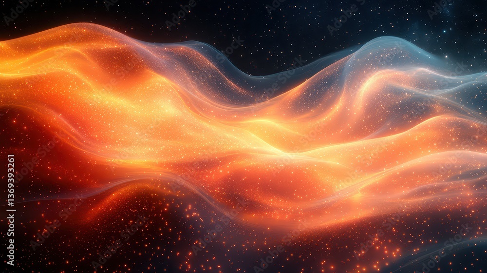 Poster digital rendering of flowing silk fabric with vibrant patterns, showcasing rich colors and textures 