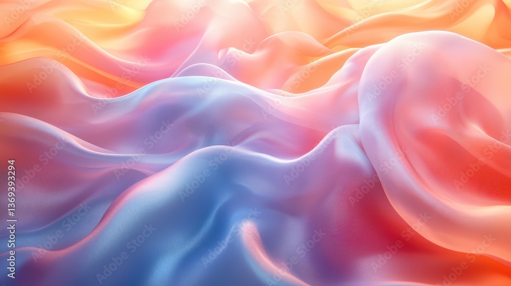 Poster ethereal digital rendering of soft silk fabric with gentle swirls in shades of pink and blue creatin