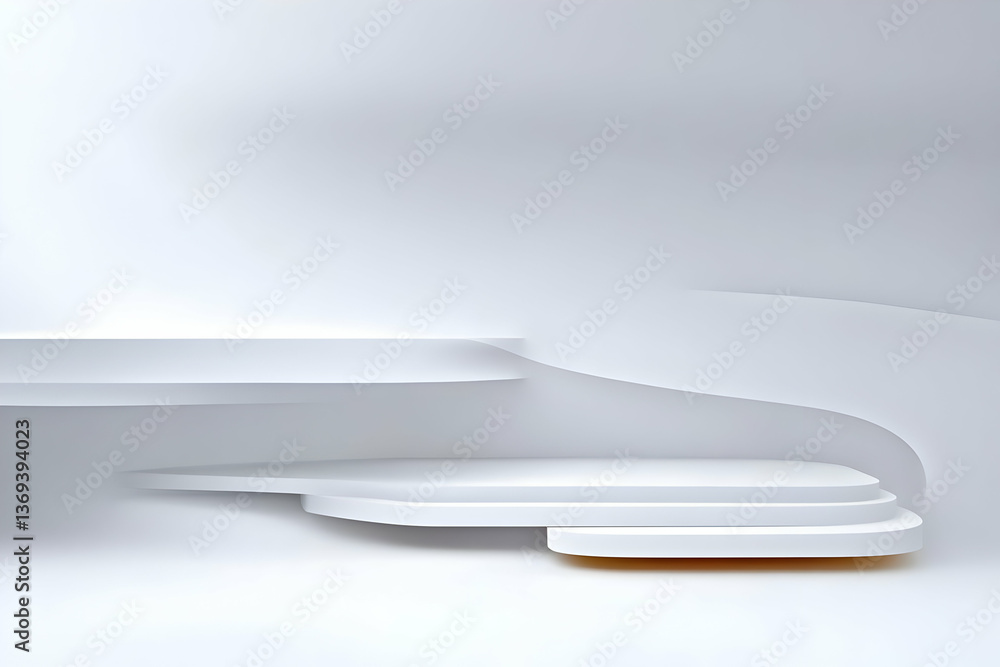 Poster abstract 3d white platform with curved walls: minimalist product display background