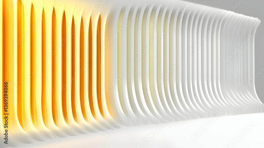 Poster abstract 3d render of white and gold curved walls, creating a modern architectural background with i