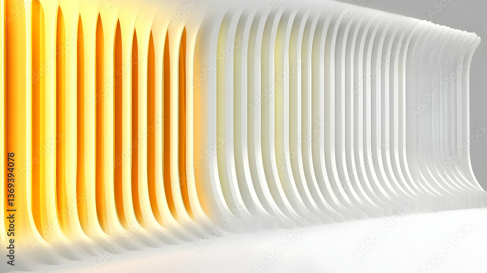 Poster abstract 3d render of white and gold curved walls creating an architectural background