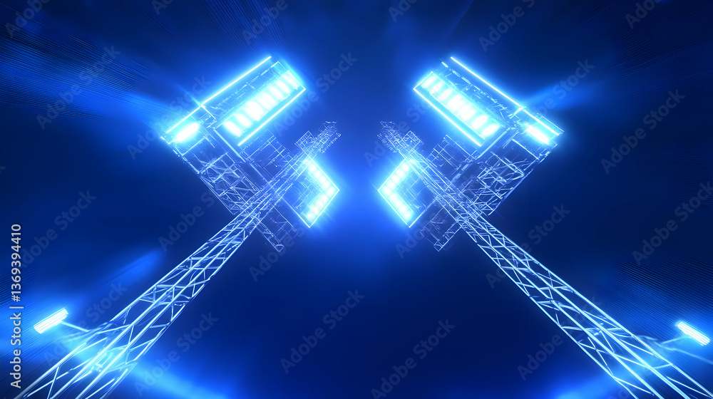 Poster abstract 3d rendering of illuminated stadium lights glowing brightly in the night sky, creating a dy