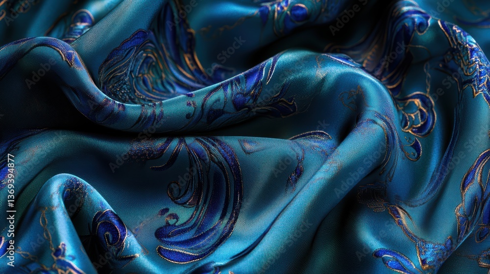 Poster macro view of luxurious silk fabric in rich arabian style with intricate patterns and high fidelity 