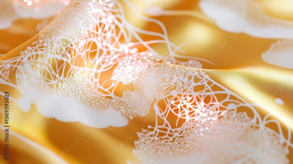 Poster close-up view of luxurious silk fabric featuring elegant arabian-inspired design with intricate patt