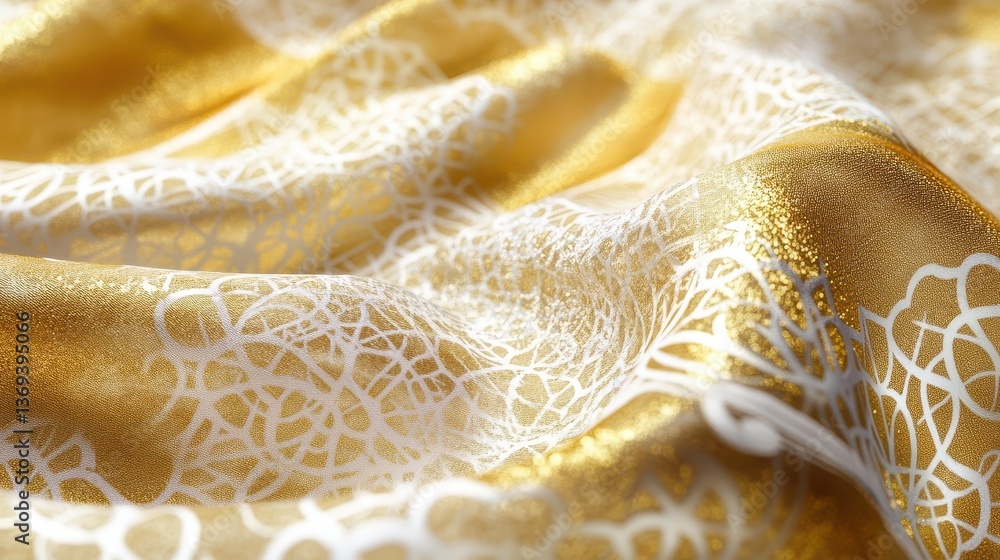 Poster luxurious golden silk fabric with intricate arabian style patterns perfect for textile design and fa