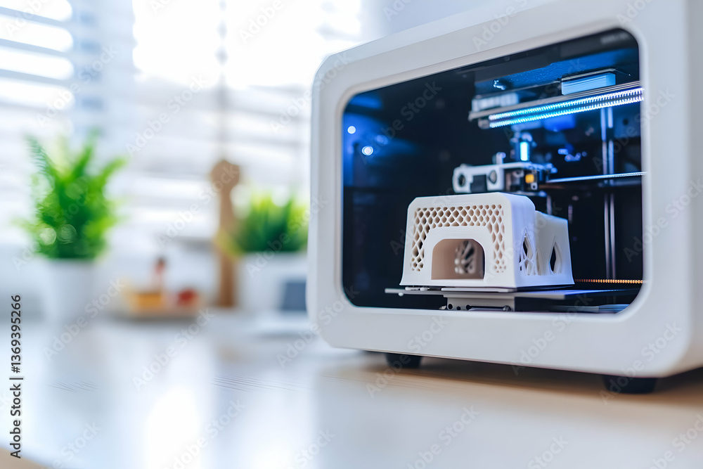 Poster 3d printer creates intricate lattice structure model in a home office setting