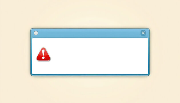 Error Alert Dialog Box with Warning Symbol, System Notification Design for Interface Messages and Software Error Alerts
