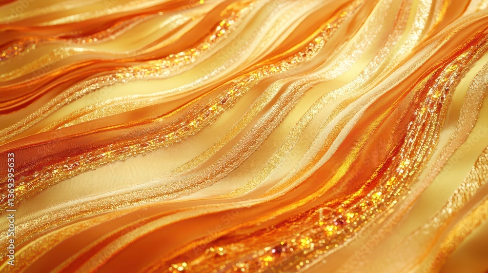 Poster close-up macro view of elegant silk fabric in arabian style with wavy patterns and shimmering textur