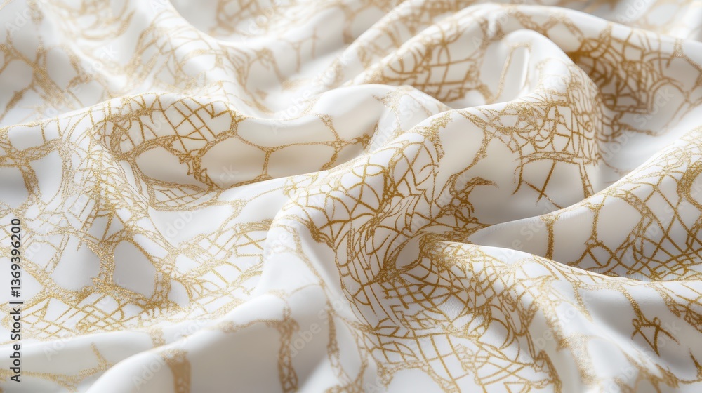 Poster elegant macro view of silk fabric featuring arabian style gold pattern on soft white background for 