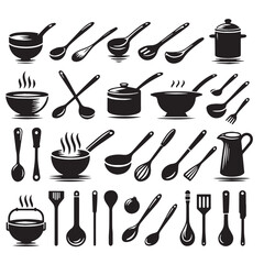 Black Color Ladle Silhouette Vector Illustration, Solid White Background