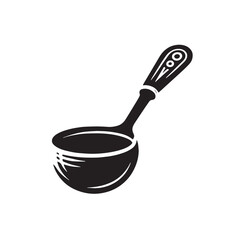 Black Color Ladle Silhouette Vector Illustration, Solid White Background