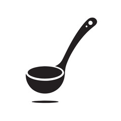 Black Color Ladle Silhouette Vector Illustration, Solid White Background