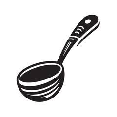Black Color Ladle Silhouette Vector Illustration, Solid White Background
