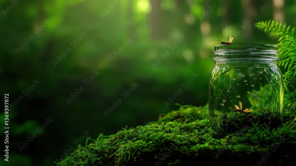 Aufkleber realistic seamless pattern of a clear mason jar surrounded by nature with soft focus background and 