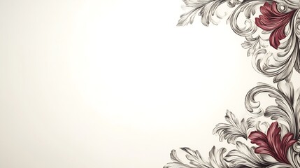 Decorative floral design corner shows artful flourishes and red accent flowers