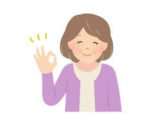オッケーサインを出すシニア女性のベクターイラスト