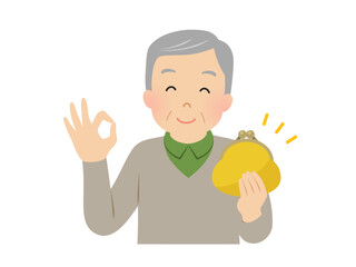 財布を持ってオッケーサインを出すシニア男性のベクターイラスト