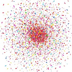 Obraz premium A vibrant explosion of multicolored confetti against a pure white backdrop, happy, festival, graphic