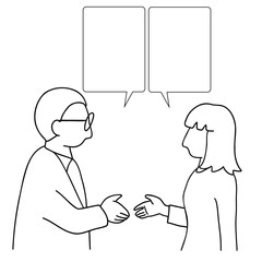 Fototapeta premium 握手する男女の線画イラスト 吹き出し付き