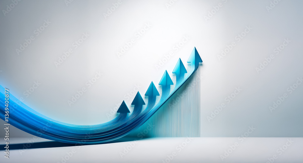 Poster dynamic blue arrow points upwards, showing progress and forward motion on a white surface.