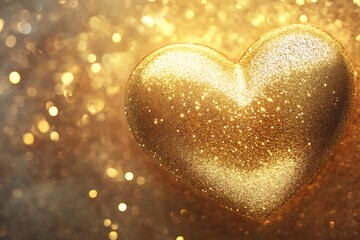 Golden heart with sparkling glitter background for love, romance, Valentine's Day theme