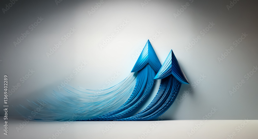 Poster two blue arrows dynamically point upwards, suggesting forward motion and progress with a blurry trai