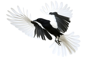 Naklejka premium Magpie Bird Soaring Gracefully in Flight