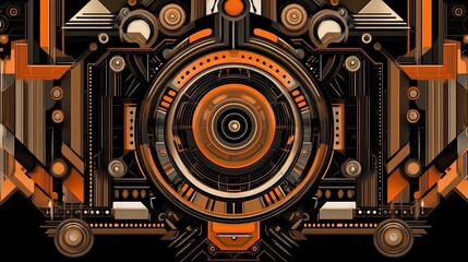Obraz premium Abstract, geometric, intricate, mechanical, futuristic, eye, design, with orange and brown tones.