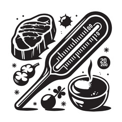 Black Color Meat Thermometer Silhouette Vector Illustration, Solid White Background