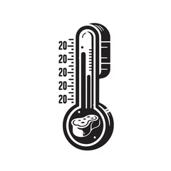 Black Color Meat Thermometer Silhouette Vector Illustration, Solid White Background