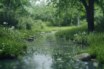 Fototapeta premium Exploring the Intricacies of a Wet Puddle in Grass and its Connection to Nature's Energy