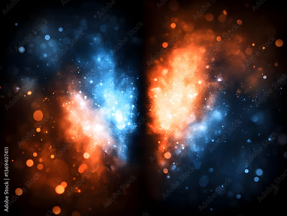 Poster abstract fiery and icy explosion background, depicting contrasting elements with vibrant colors and 