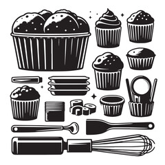 Black Color Muffin Tin Silhouette Vector Illustration, Solid White Background