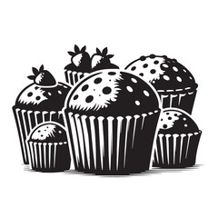 Black Color Muffin Tin Silhouette Vector Illustration, Solid White Background