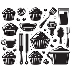 Black Color Muffin Tin Silhouette Vector Illustration, Solid White Background