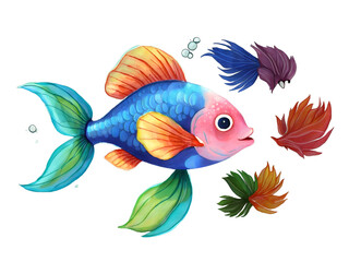 Vibrant and Intricate Illustration of a Colorful Betta Fish with Elaborate Fins, Capturing the Beauty and Grace of Aquatic Life in Detailed Style