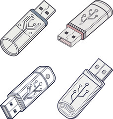usb drive icon with transparent casing. minimalist usb drive with visible circuitry. sharp-edged usb icon with internal details.
