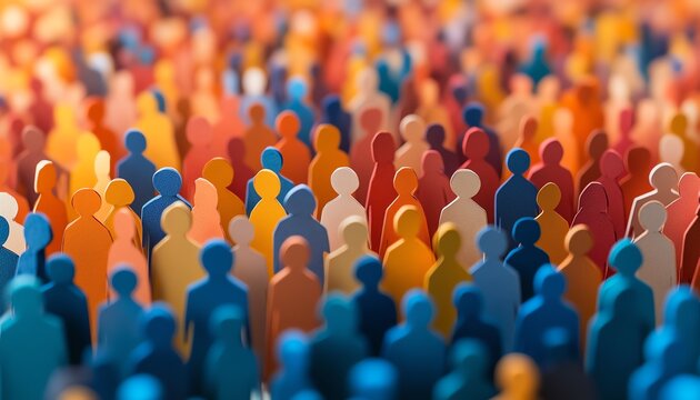 A paper cutout of a large crowd standing together in solidarity, highlighting diversity, teamwork, and community collaboration