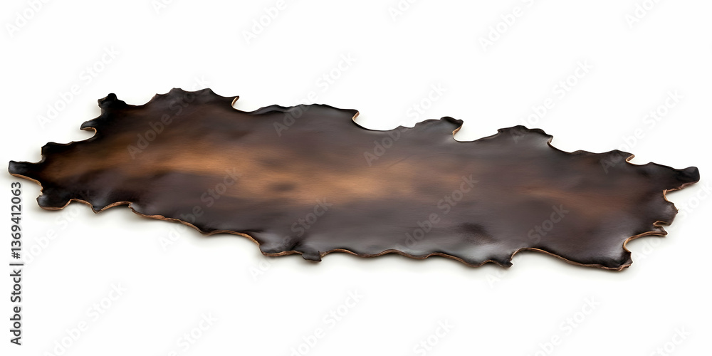 Poster abstract brown leather hide with irregular edges, showing gradient texture, isolated on white backgr