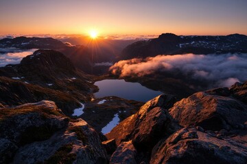 Fototapeta premium Majestic sunrise over norway's famous landmarks dramatic fjords and cliffs scenic landscape photography breathtaking natural environment elevated viewpoint