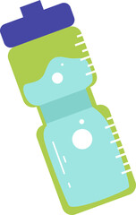 A green and blue sports water bottle with measurement markings