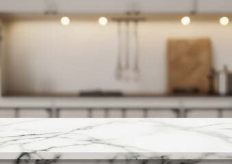 Obraz premium marble top table with blurry background kitchen set modern