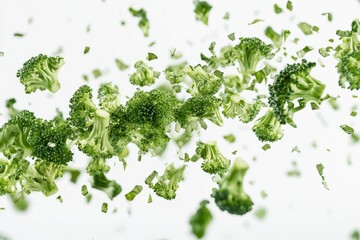 falling broccoli isolated on white background