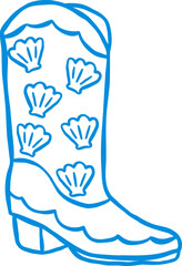 Coastal Cowgirl Cowboy Boot Sea shell Outline Playful Hand Draw