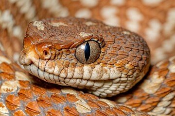 Obraz premium Close-up of a horned viper with intricate brown and white scales