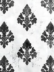 Fototapeta premium Elegant Black and White Damask Pattern Wallpaper for Vintage Home Decor Inspiration