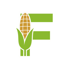 Agriculture Logo Design On Letter F With Corn Symbol for Farm Logo Template