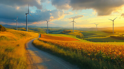 Wind turbine energy farm renewable power generation sustainable future landscape scenic view