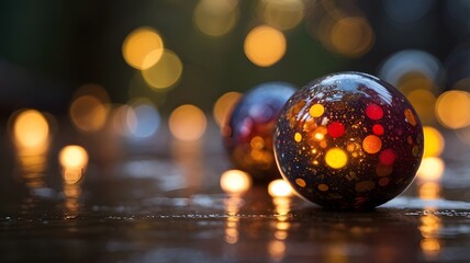 Festive Glass Balls with Bokeh Lights